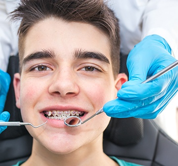 a close-up of a patient with braces
